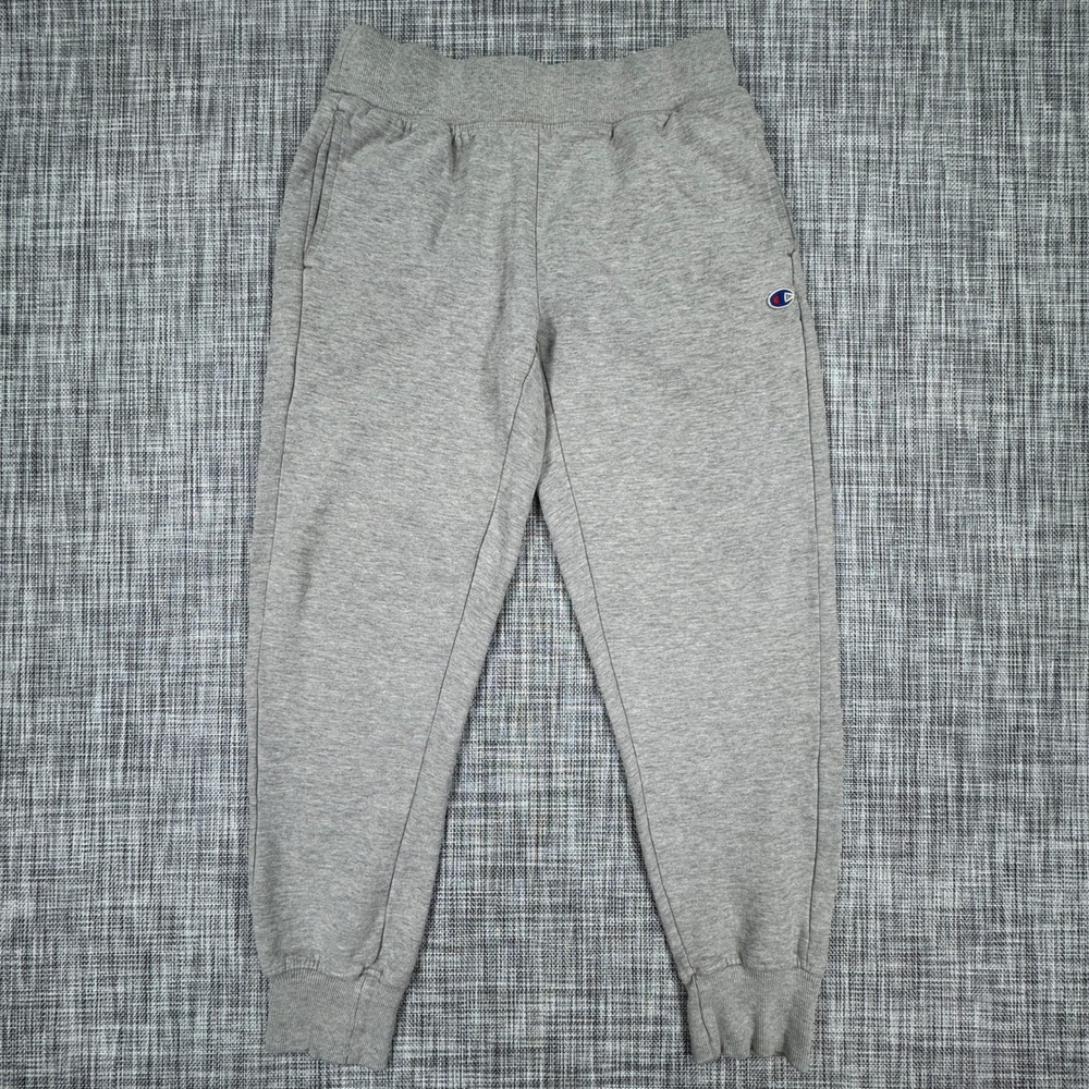 Champion Men's Fleece Jogger Sweatpants Oxford Heather Gray Small Logo Pockets